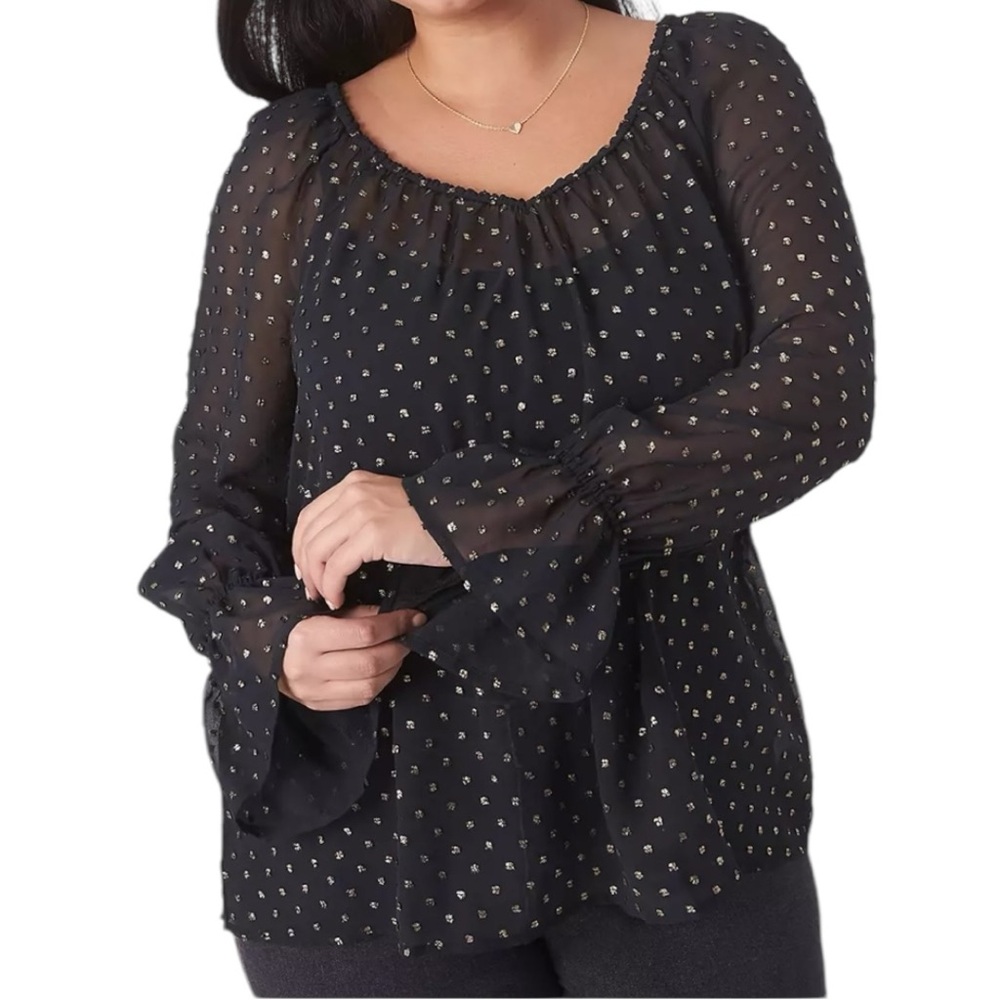 Lane Bryant Women’s Classic‎ V-Neck Sheer Clip Dot Top  Sz 18/20